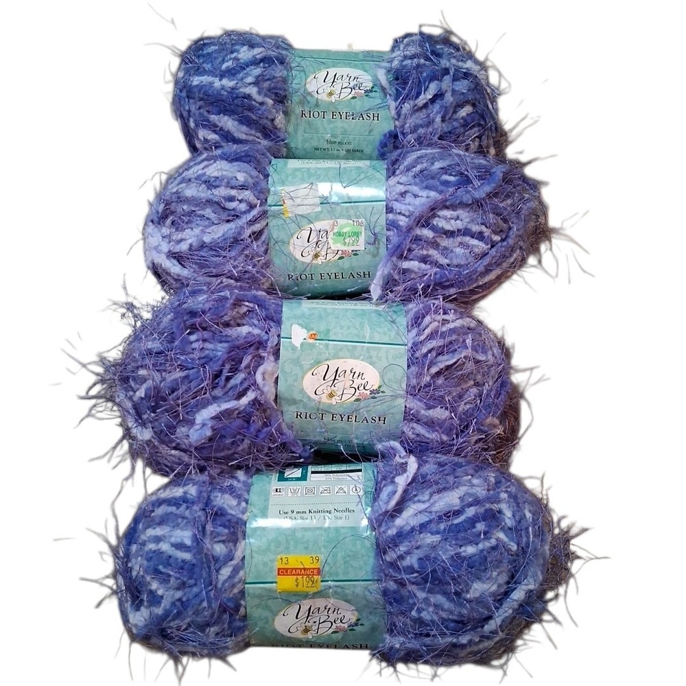 Yarn Bee Yarn Riot Eyelash Blue Moon‎ #22 For Knitting Lot of 4 3.5oz Each 2005